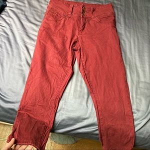 🟡 Red Cropped High Button Jeans